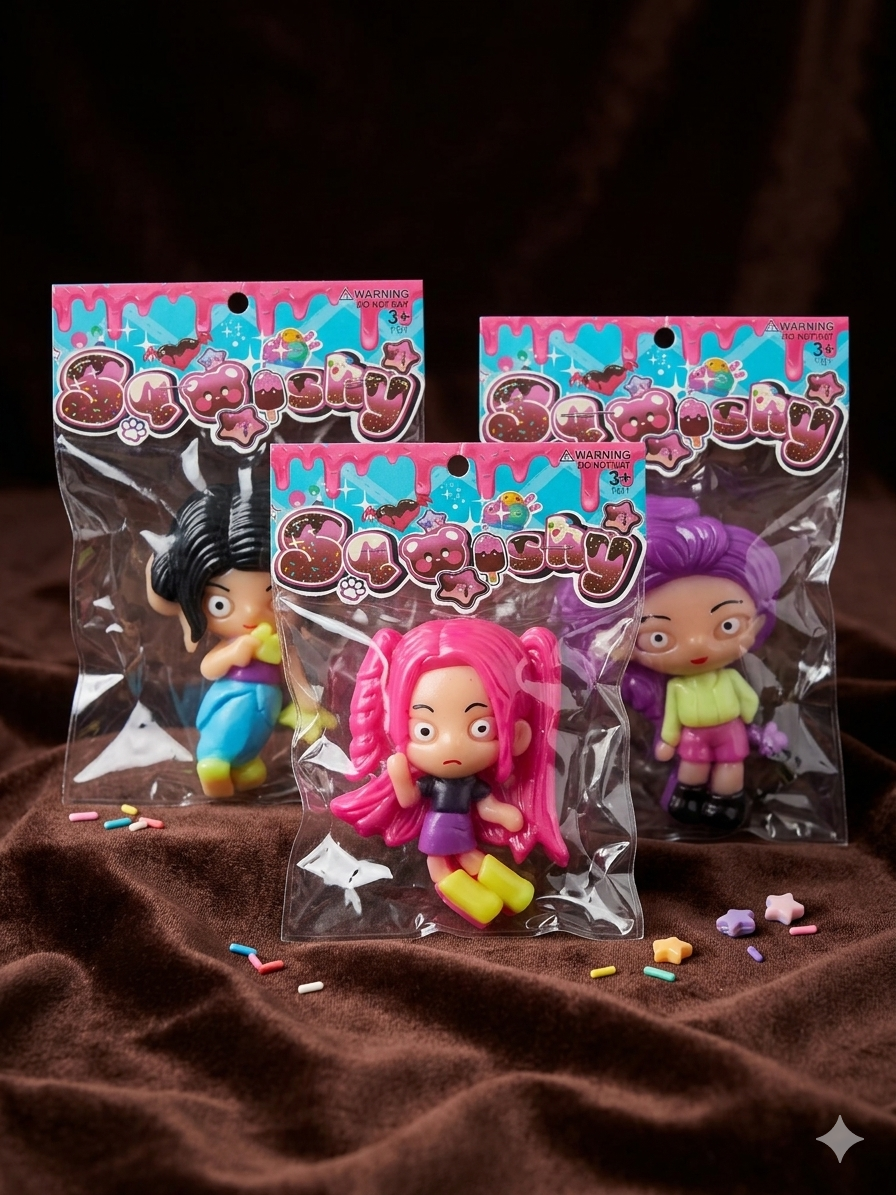 K-Pop Squeeze Toys – Cute Stress Relief Mini Dolls (Set of 3 + FREE Keychain)