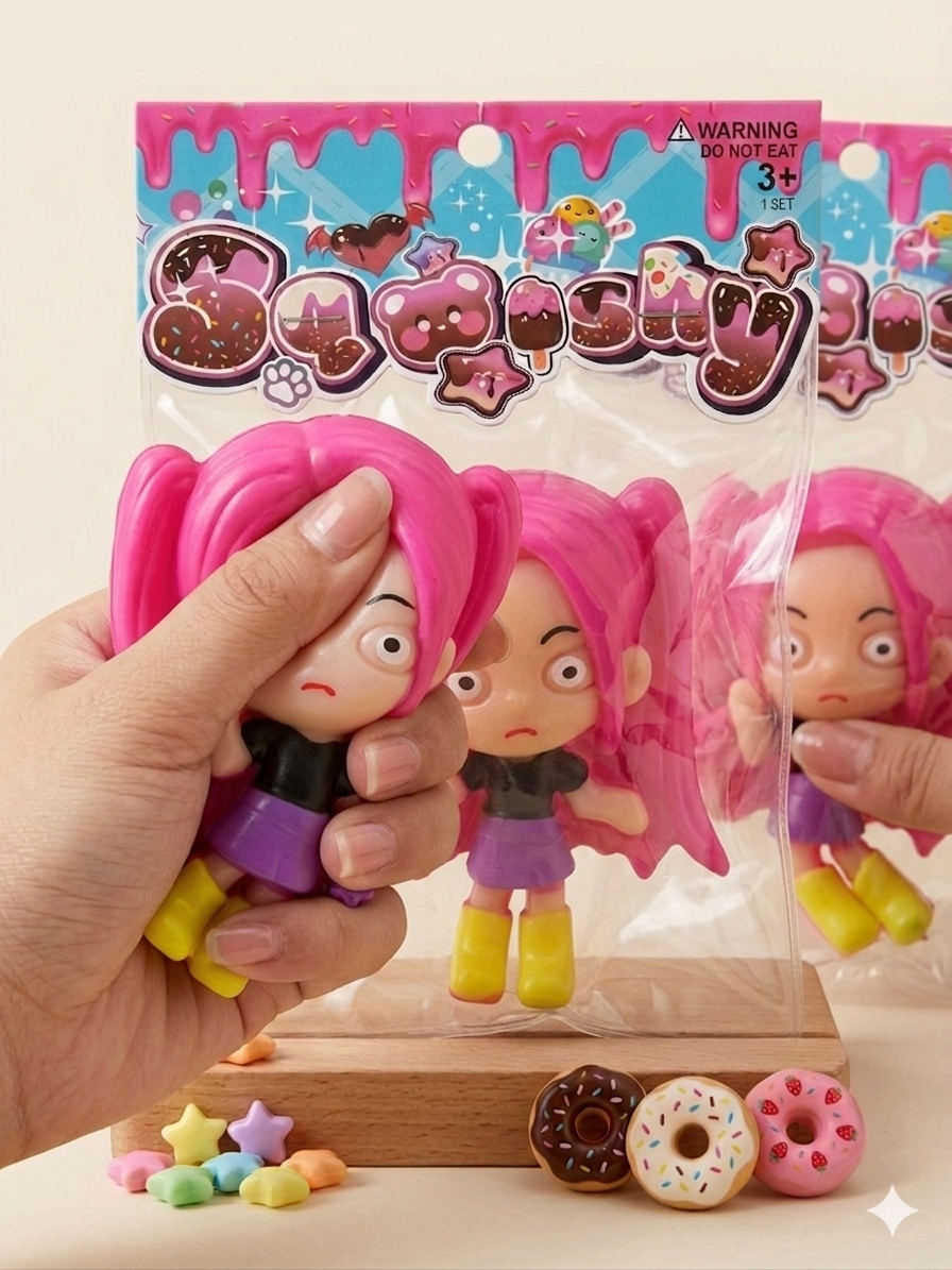 K-Pop Squeeze Toys – Cute Stress Relief Mini Dolls (Set of 3 + FREE Keychain)