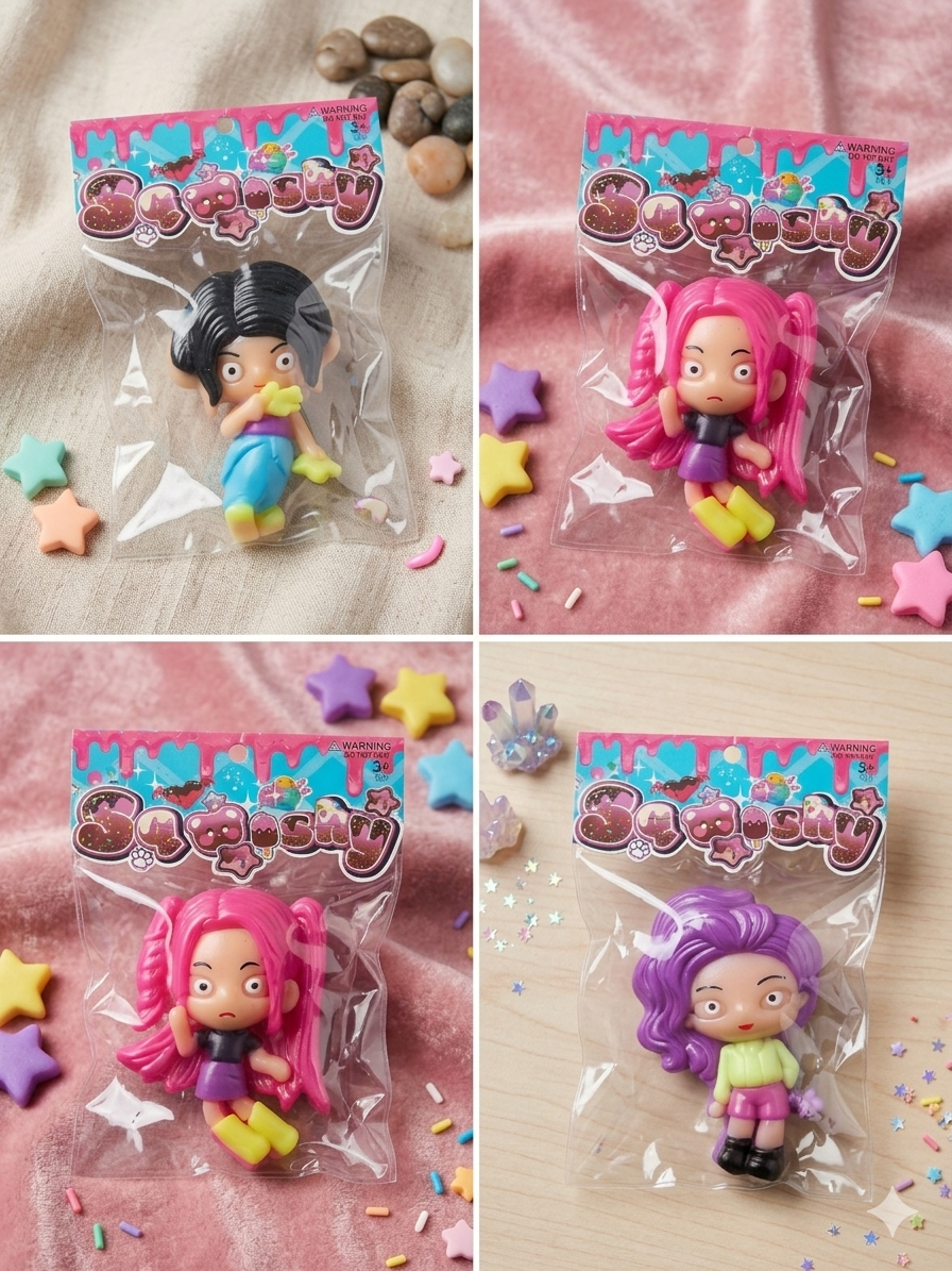 K-Pop Squeeze Toys – Cute Stress Relief Mini Dolls (Set of 3 + FREE Keychain)