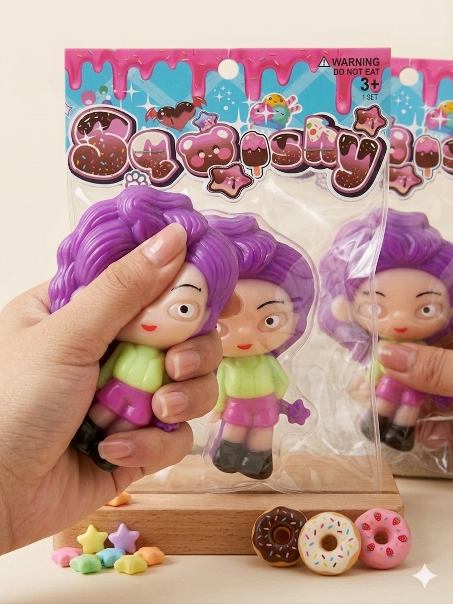 K-Pop Squeeze Toys – Cute Stress Relief Mini Dolls (Set of 3 + FREE Keychain)