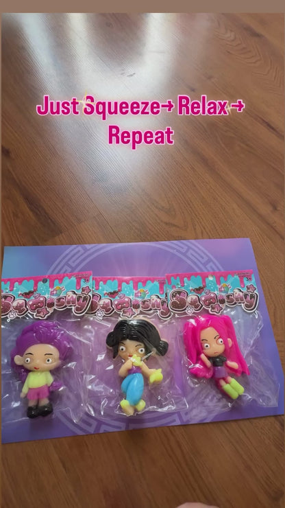 K-Pop Squeeze Toys – Cute Stress Relief Mini Dolls (Set of 3 + FREE Keychain)